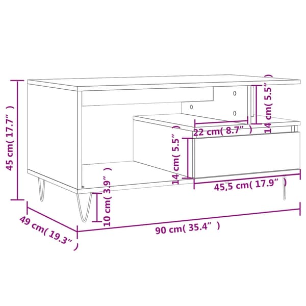 vidaXL Soffbord vit 90x49x45 cm konstruerat trä