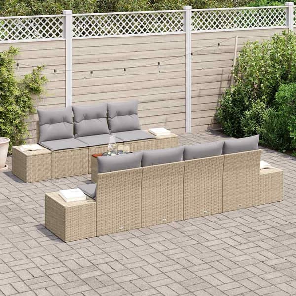vidaXL Trädgårdsoffset 8 pcs Beige och Ljusgrå konstrotting