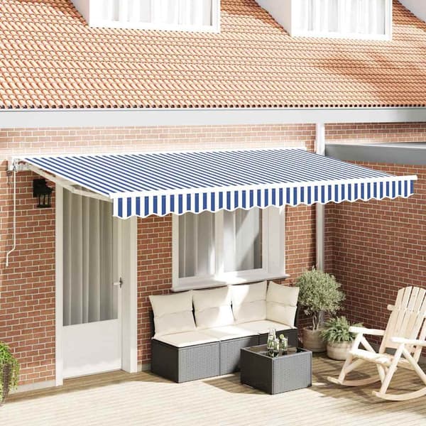 vidaXL Markisram Blå och Vit 350 x 200 cm Polyester med PU-beläggning