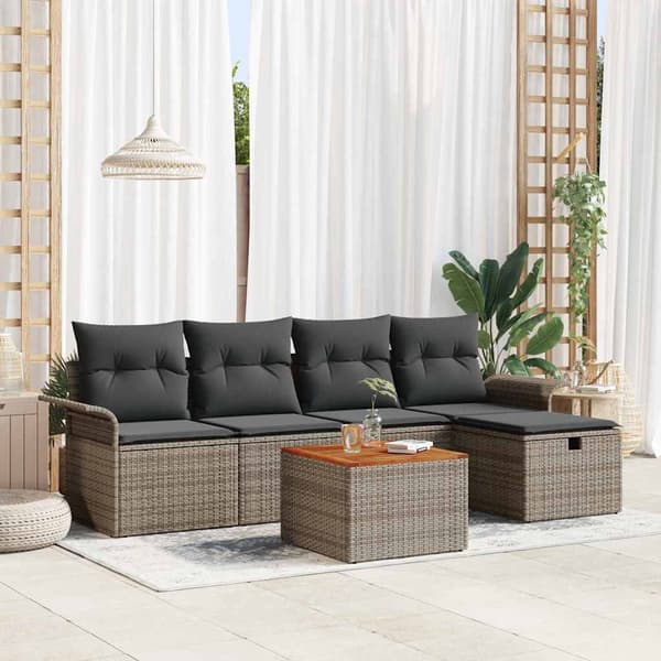 vidaXL Trädgårdsoffset med kudde med lagring 6 pcs Grå Poly rattan