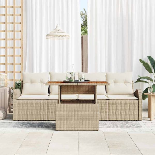 vidaXL Trädgårdsoffset med lagring 5 pcs Beige Poly rattan