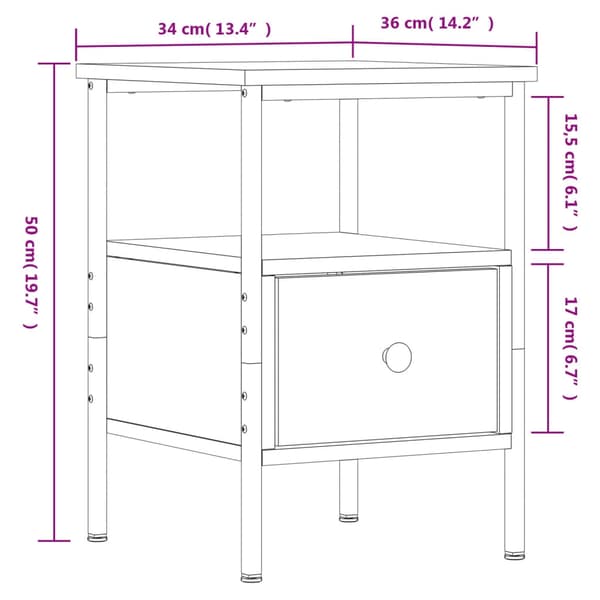 vidaXL Nattbord røkt eik 34x36x50 cm konstruert tre