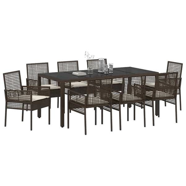 vidaXL Trädgårdsmöbelset 9 pcs Brun konstrotting