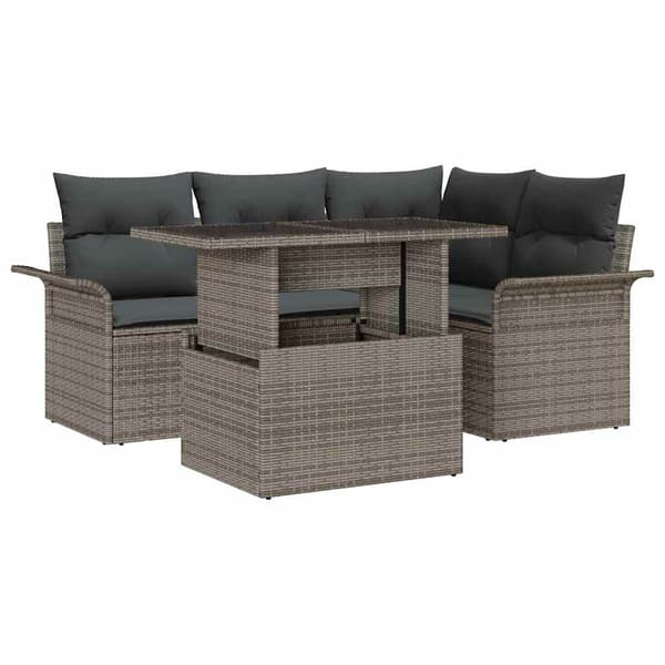 vidaXL Trädgårdsoffset med kudde med lagring 5 pcs Grå Poly rattan