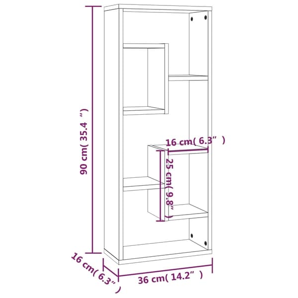 vidaXL Vegghylle brun eik 36x16x90 cm konstruert tre