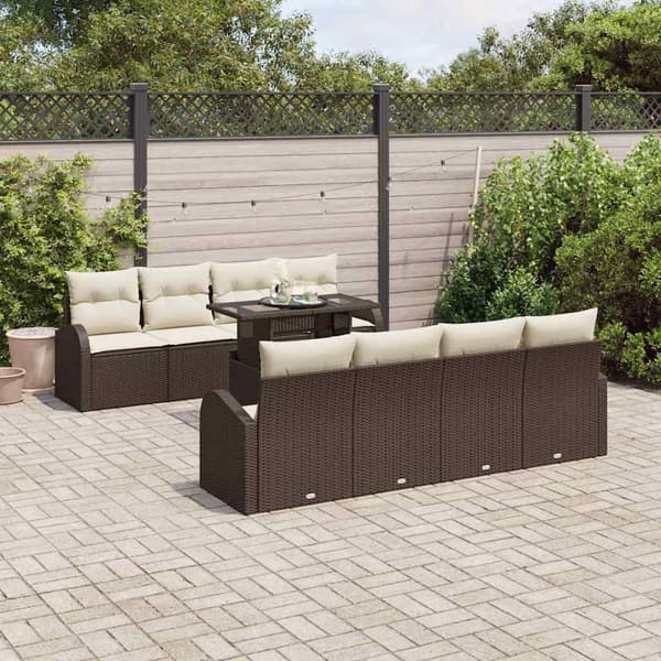 vidaXL Trädgårdsoffset med kudde 7 pcs Brun Poly rattan