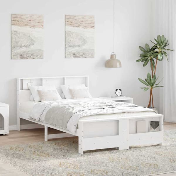 vidaXL Sengestamme med hodegjerde Hvit 135 x 190 cm Konstruert tre
