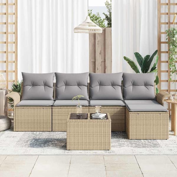 vidaXL Utomhussoffa med kudde 6 pcs Beige konstrotting