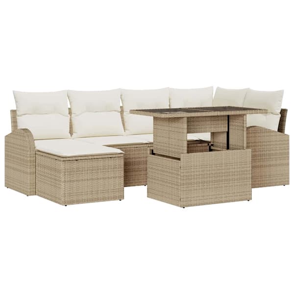 vidaXL Trädgårdsoffset med lagring 7 pcs Beige Poly rattan