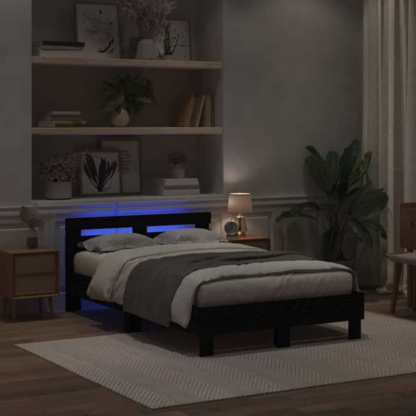 vidaXL Sengestamme med LED Svart Eik 120 x 190 cm Konstruert tre