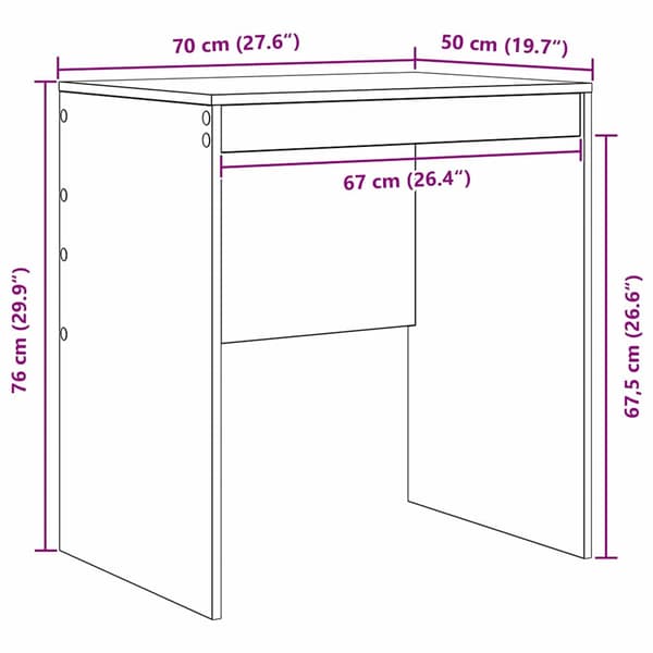 vidaXL Skrivebord Røkt eik 70 x 50 x 76 cm