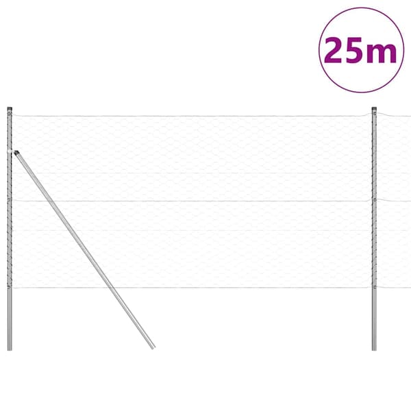 vidaXL Gjerdepåle sølv 25 x 1,4 m (50 mm mesh) Stål