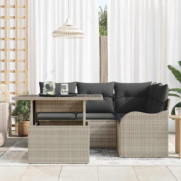 vidaXL Utomhusmatbord med kudde 5 pcs Ljusgrå Poly rattan