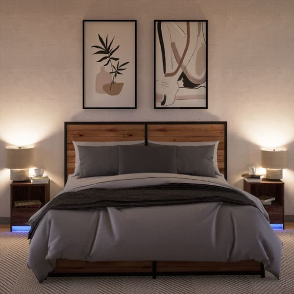 vidaXL Nattbord med LED 2 stk brun eik konstruert tre