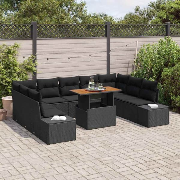 vidaXL Trädgårdsoffset med lagring 10 pcs Svart Poly rattan