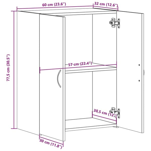 vidaXL Dokumentskåp sonoma-ek 60x32x77,5 cm konstruerat trä