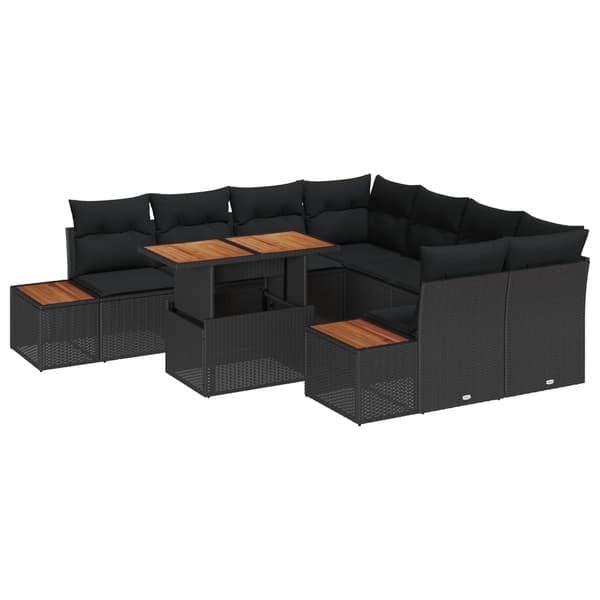 vidaXL Trädgårdsoffset med lagring 9 pcs Svart Poly rattan