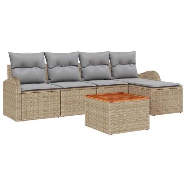vidaXL Trädgårdsoffset 6 pcs Beige och Ljusgrå konstrotting