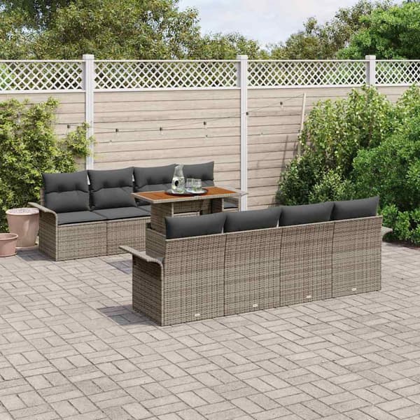vidaXL Trädgårdsoffset med lagring 9 pcs Grå Poly rattan