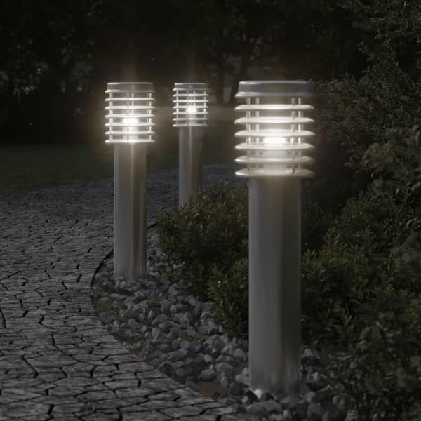 vidaXL Utendørs gulvlamper 3 stk sølv 60 cm rustfritt stål