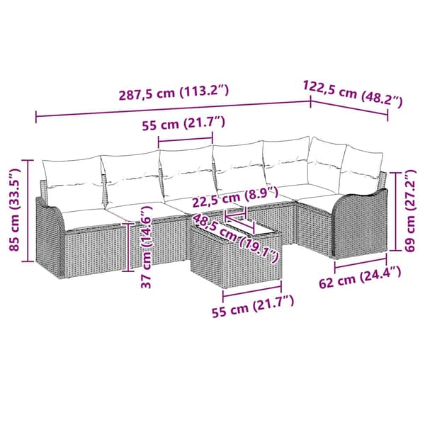 vidaXL Trädgårdsoffset 7 pcs Svart konstrotting