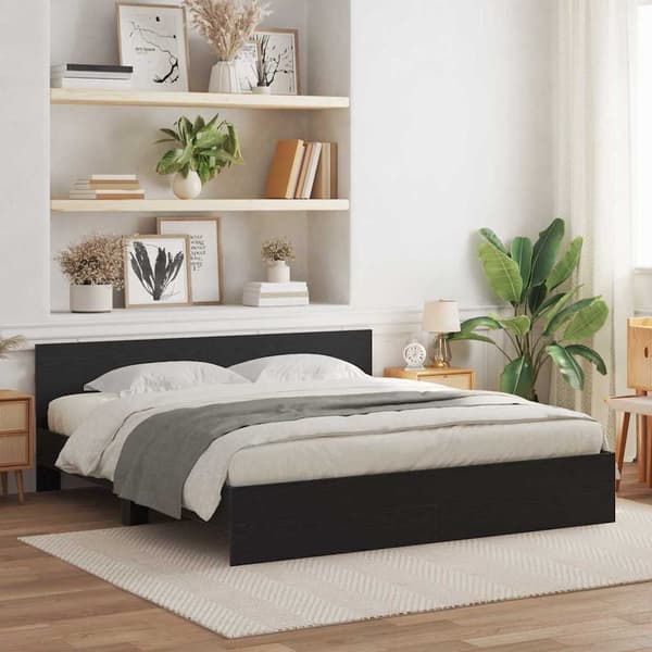 vidaXL Sengestel med hodegjerde Svart Eik 180 x 200 cm Konstruert tre