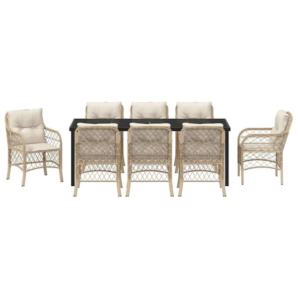 vidaXL Trädgårdsmöbelset med kudde 9 pcs Beige konstrotting