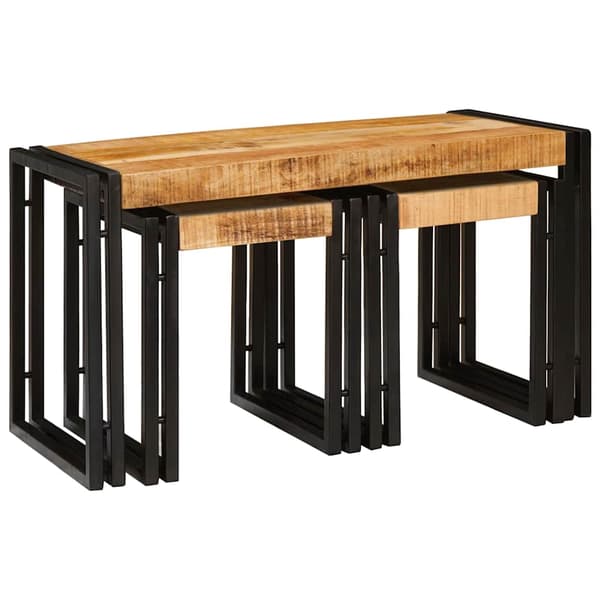 vidaXL Nesting Bord 3 pcs Brun og svart Solid mango tre og metall