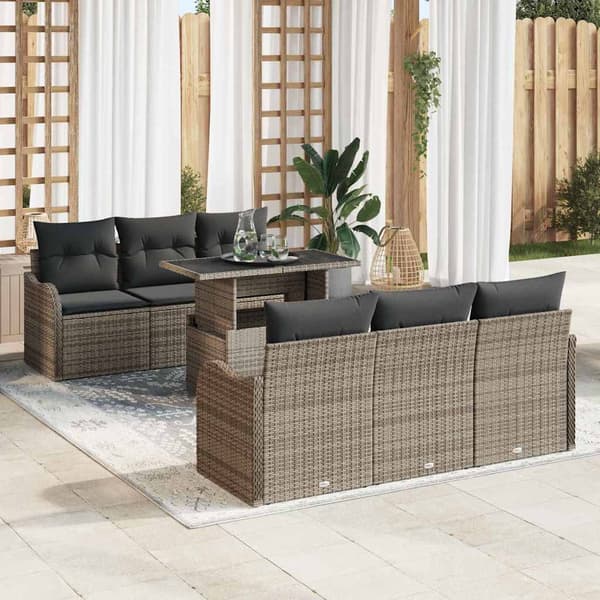 vidaXL Trädgårdsoffset med kudde med lagring 7 pcs Grå Poly Rattan