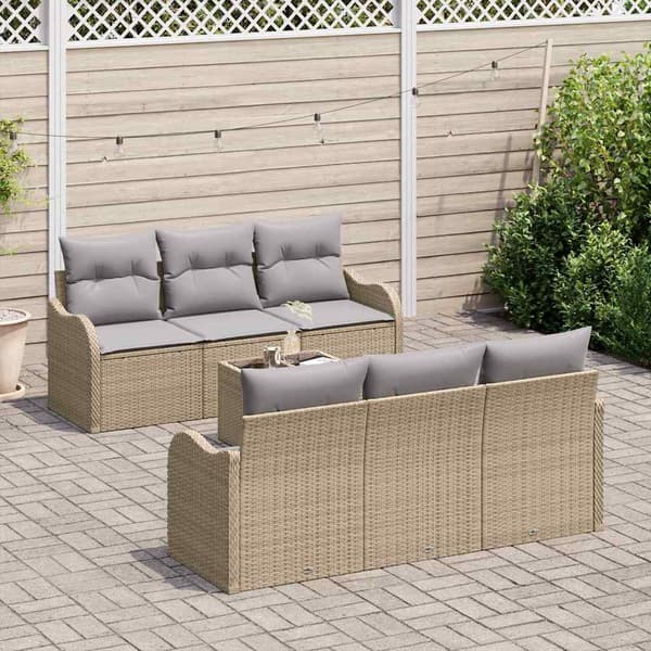 vidaXL Trädgårdsoffset med kudde med lagring 7 pcs Beige och Grå