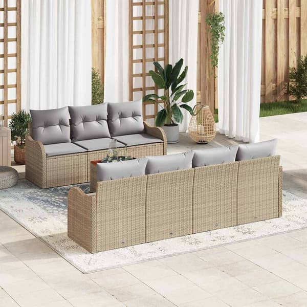vidaXL Utesoffa Set 8 delar Beige Polyrotting