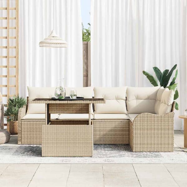 vidaXL Trädgårdsoffset med kudde med kudde 6 pcs Beige Poly Rattan