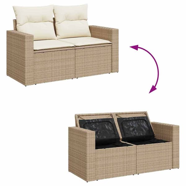 vidaXL Trädgårdsoffset 8 pcs Beige och gräddfärgad konstrotting