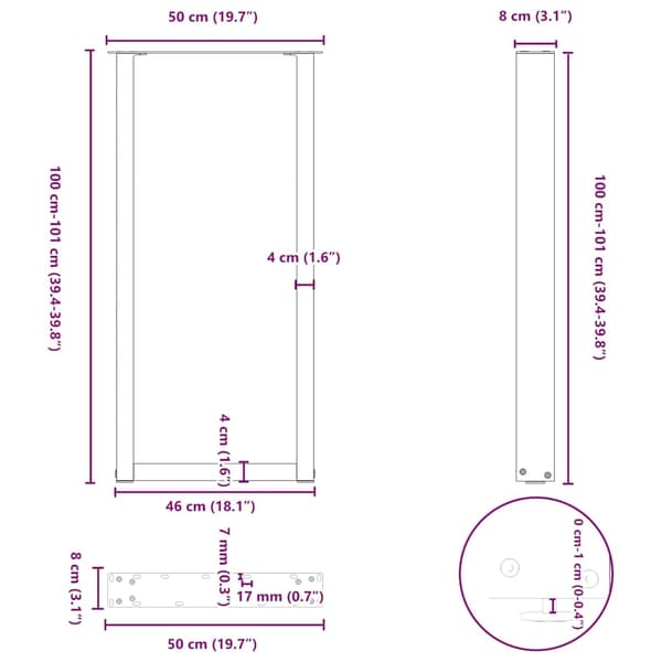 vidaXL Soffbordsben U-formade 2 st vit 50x(100-101) cm stål