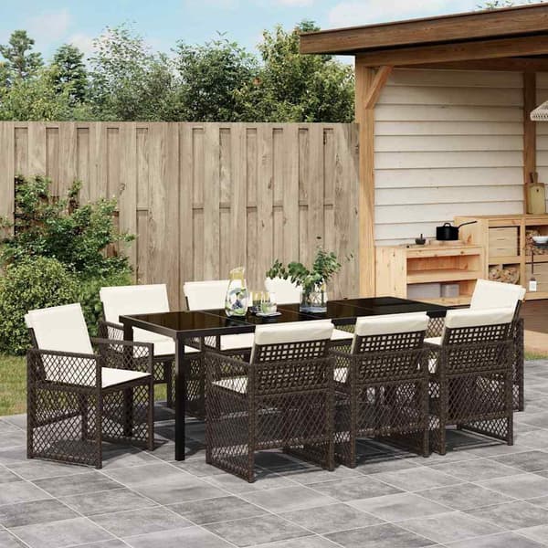 vidaXL Hage Spisegruppe 9 pcs Brun polyrotting