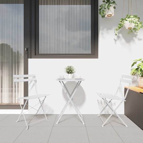 vidaXL Sammenleggbart Bistrosett 3 pcs Hvit Stål