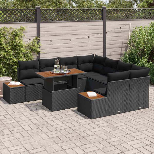 vidaXL Trädgårdsoffset med lagring 9 pcs Svart Poly rattan