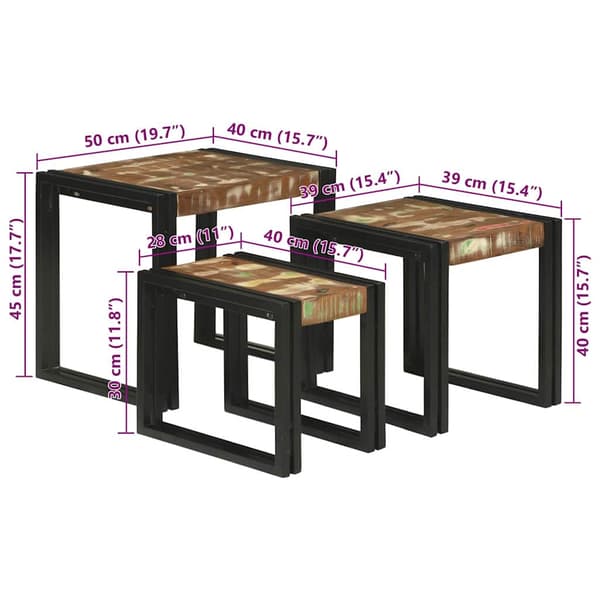 vidaXL Nestingbord 3 pcs Massivt återvunnet trä och metall