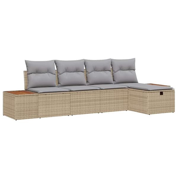 vidaXL Trädgårdsoffset med kudde 5 pcs Beige Poly rattan