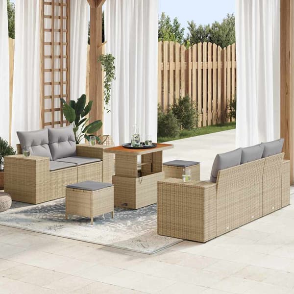 vidaXL Trädgårdsoffset 8 pcs Beige konstrotting