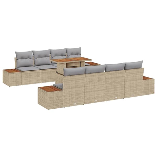 vidaXL Trädgårdsoffset med kudde med lagring 9 pcs Beige Poly rattan