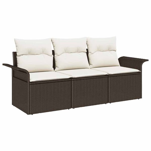 vidaXL Soffset med kudde 3 pcs Brun och Kräm konstrotting