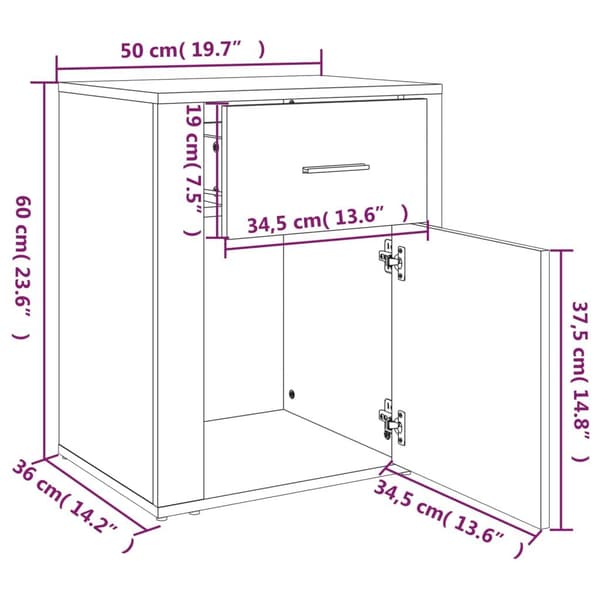 vidaXL Nattbord sonoma eik 50x36x60 cm konstruert tre