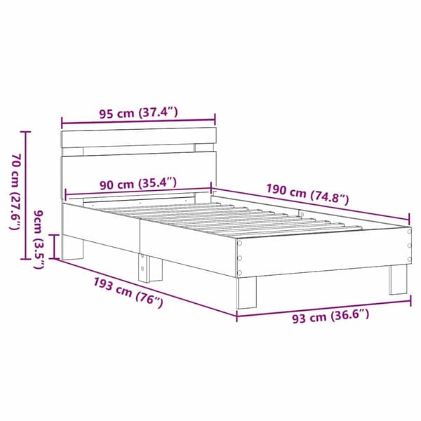 vidaXL Sengestel med hodegjerde Svart eik 90 x 190 cm Konstruert tre