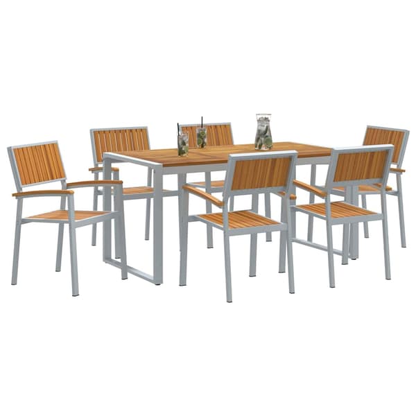 vidaXL Trädgårdsmöbelset 7 pcs Grå Massivt Akaciaträ