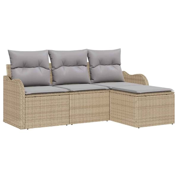 vidaXL Utesoffgrupp med dynor 4 delar Beige Polyrotting