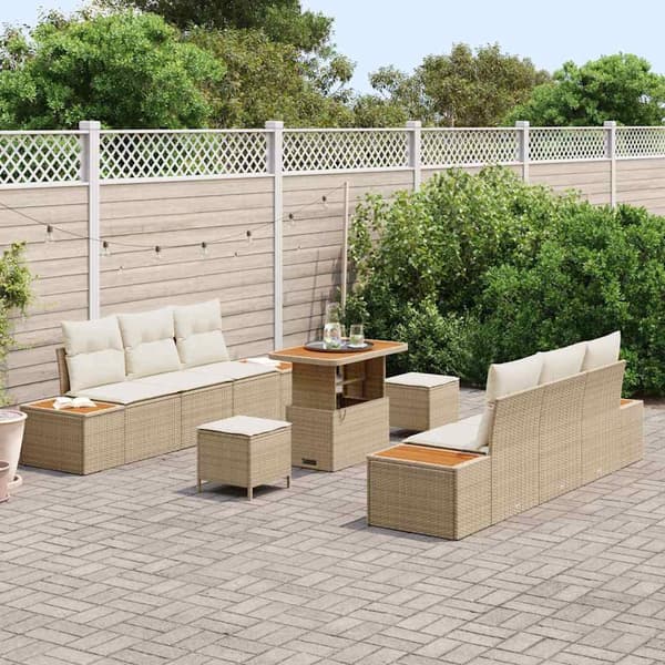 vidaXL Trädgårdsoffset med kudde med lagring 9 pcs Beige Poly rattan