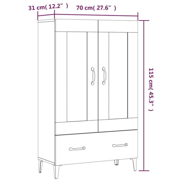 vidaXL Highboard hvit 70x31x115 cm konstruert tre