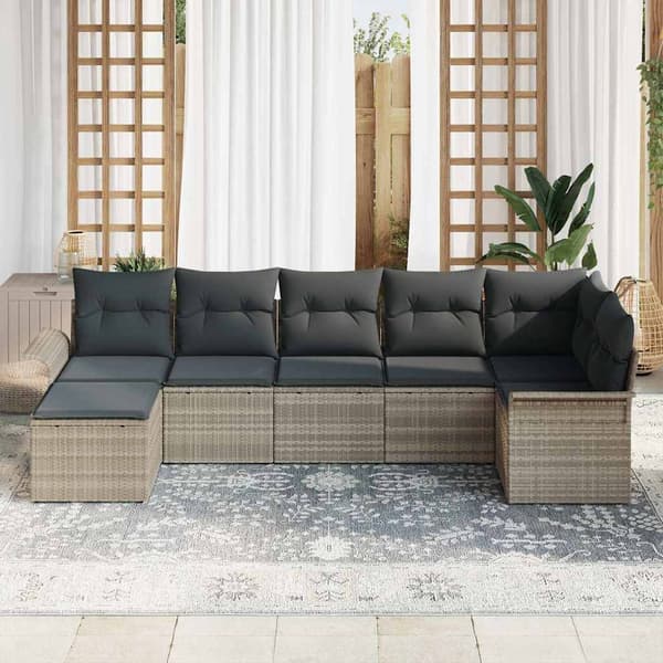 vidaXL Trädgårdsoffset med kudde 7 pcs Ljusgrå Poly rattan