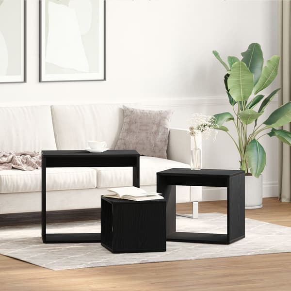 vidaXL Nesting Bord 3 pcs Svart Eik Konstruert tre